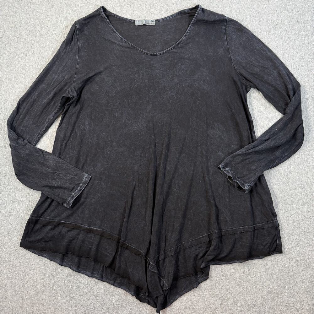 Chatoyant Women Large Washed Charcoal Black Asymmetrical Hem Pullover Tunic Top